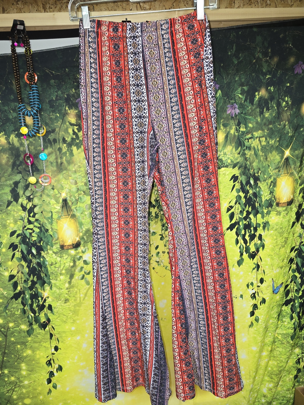 #189 New Look Vintage 70s Style Geometric Paisley Flare Pants Leggings